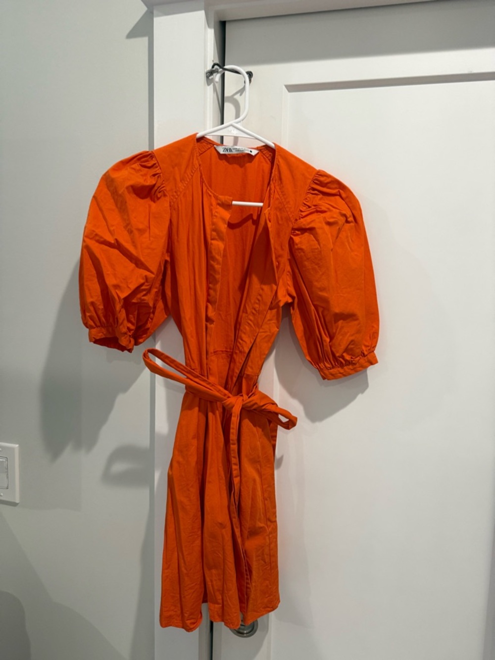 Zara Bright Orange Puff-Sleeve Mini Dress